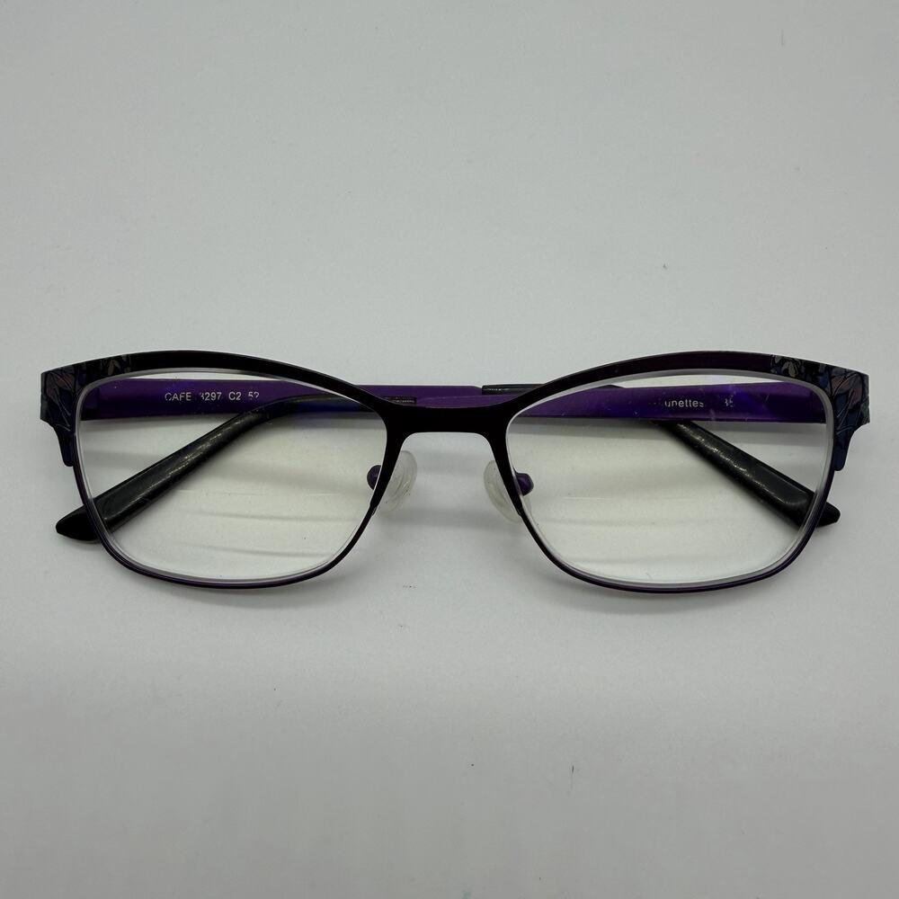 Cafe Lunettes CAFE3297 C2 Womens Purple Eyeglasses Floral Metal Frames Only 52mm